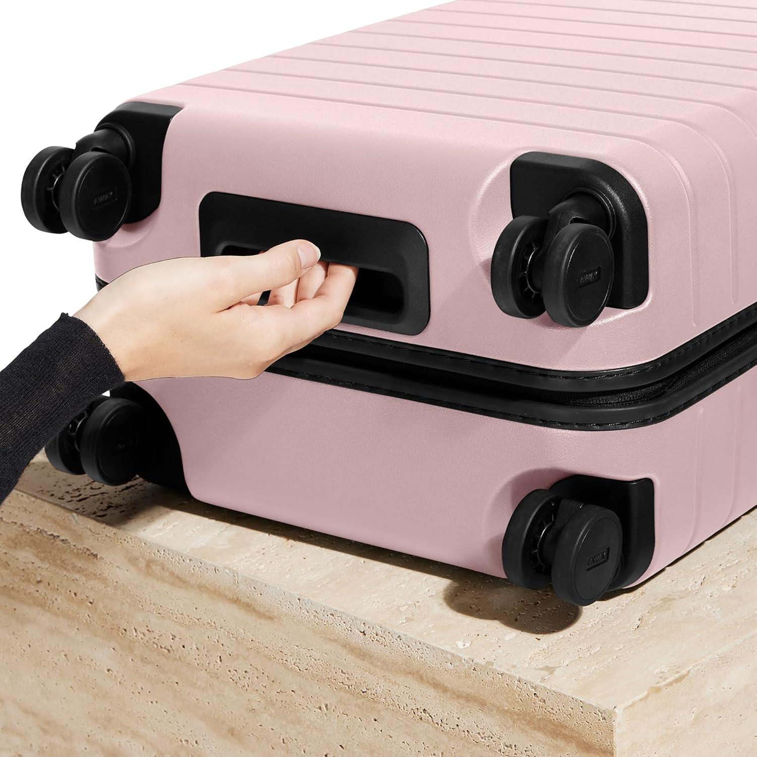 image:imageAway Bigger CarryOn Luggage Lightweight Hardside Large Suitcase with Spinner Wheels TSA Lock Airline Approved Navy BlueBlush Pink
