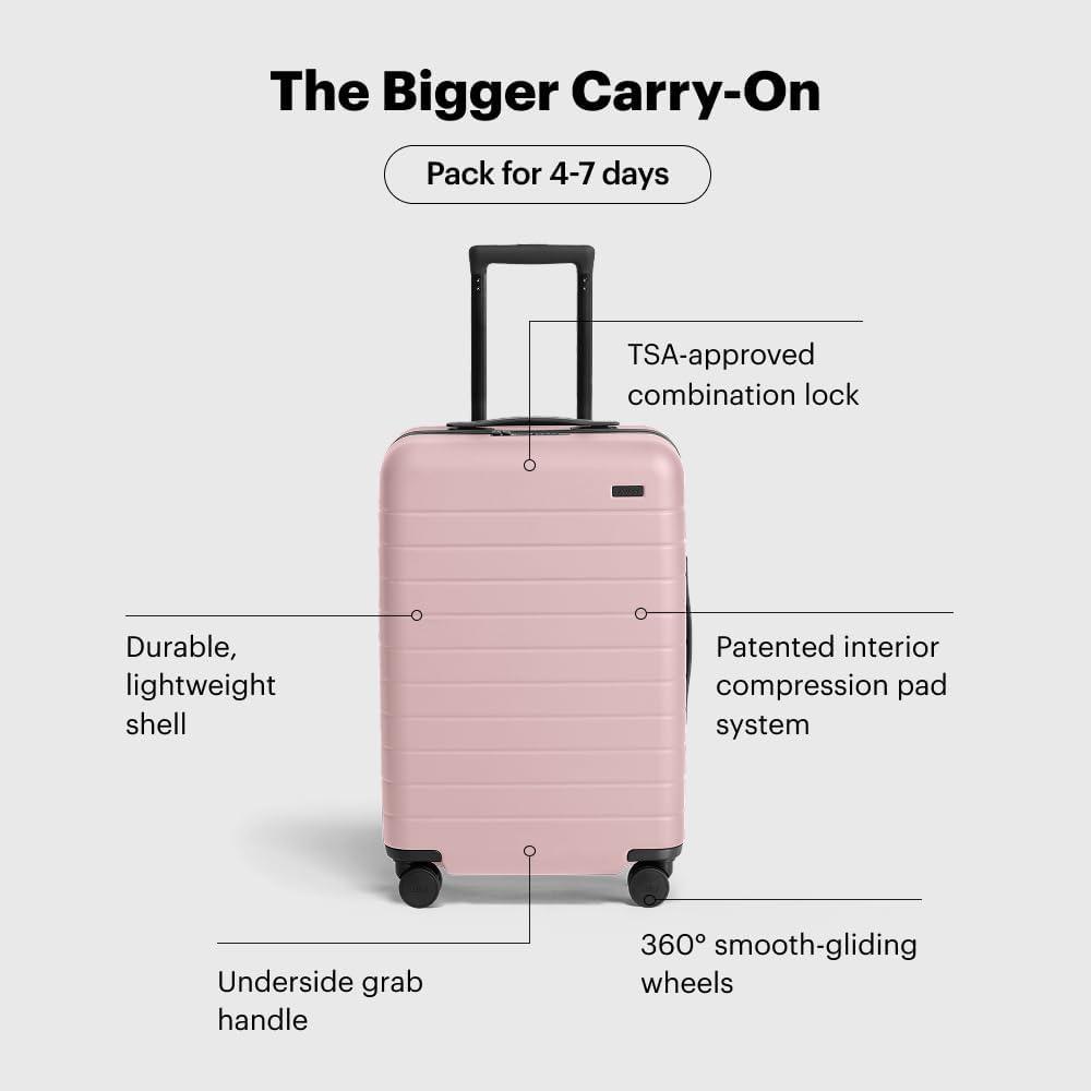 image:imageAway Bigger CarryOn Luggage Lightweight Hardside Large Suitcase with Spinner Wheels TSA Lock Airline Approved Navy BlueBlush Pink