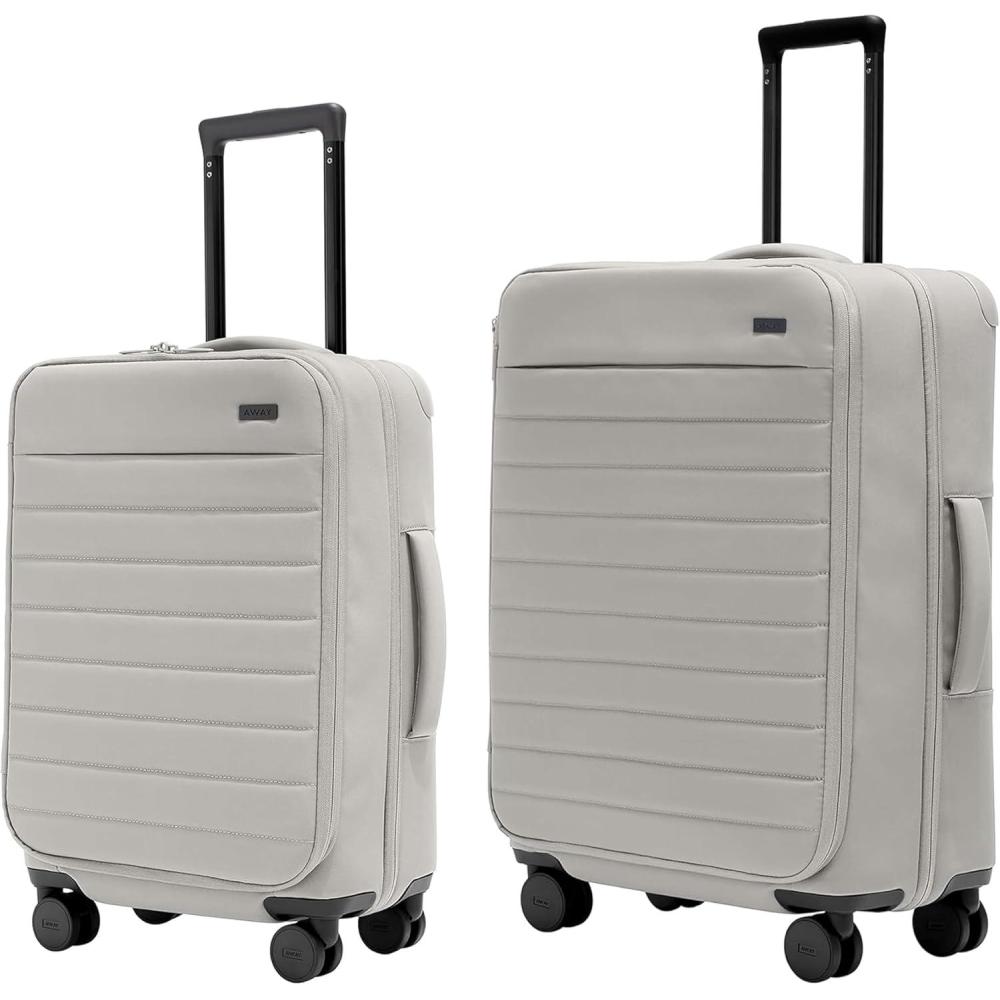 image:imageAway CarryOn and Medium Checked Luggage Set Lightweight Softside Suitcase with Spinner Wheels 22 inch  26 inch Cloud Gray