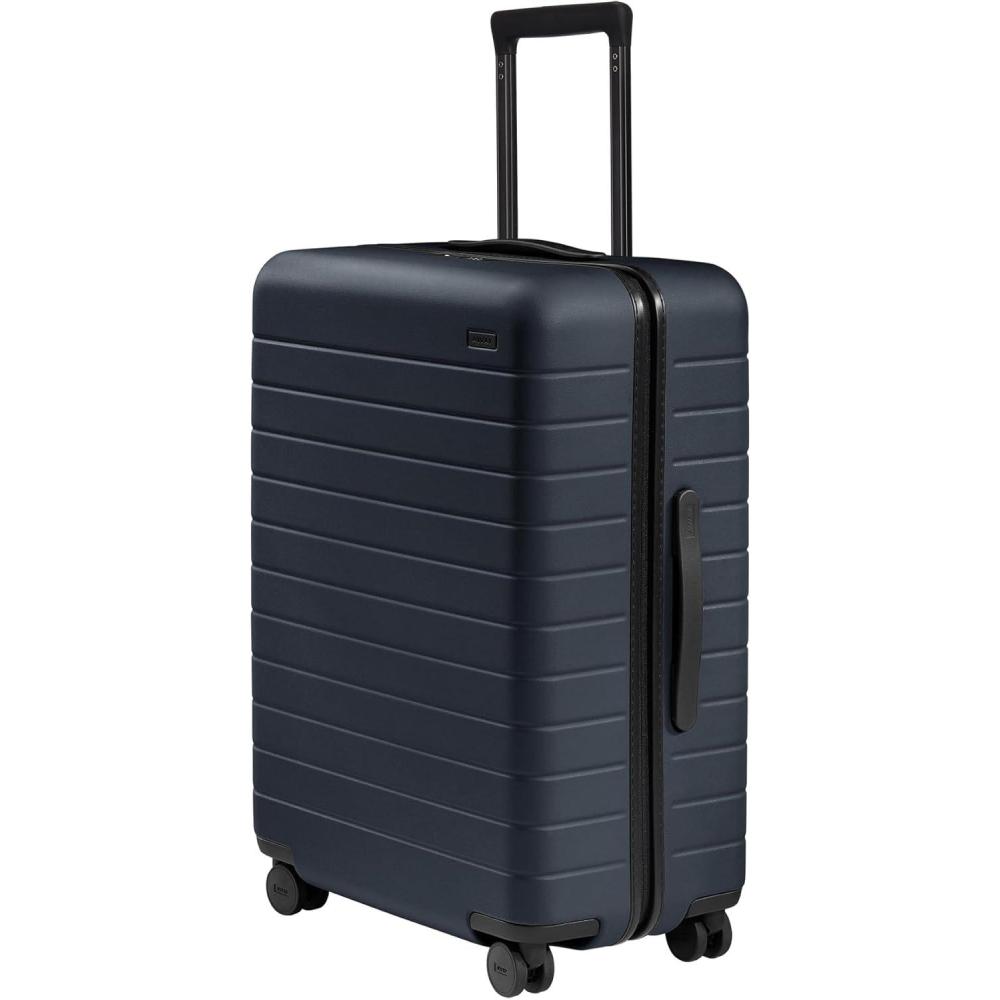 image:imageAway Medium Checked Luggage Lightweight Hard Shell Suitcase with Spinner Wheels Durable Rolling Luggage TSA Lock 26 Inch Navy BlueNavy Blue