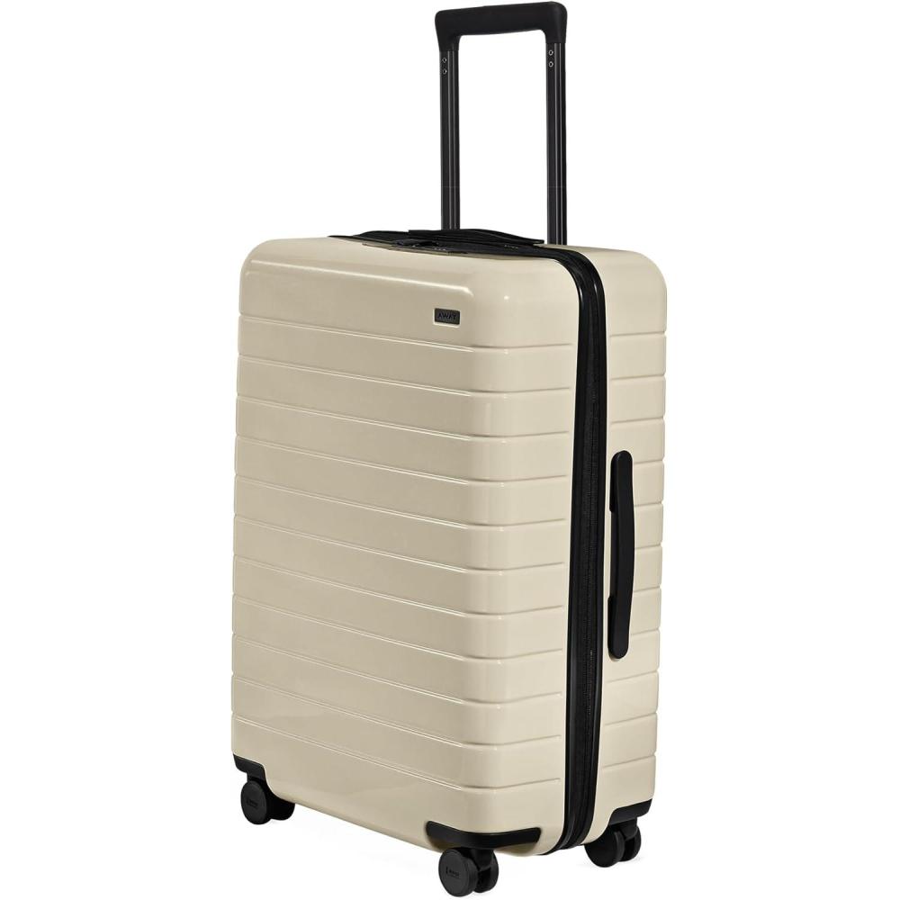 image:imageAway Medium Checked Luggage Lightweight Hard Shell Suitcase with Spinner Wheels Durable Rolling Luggage TSA Lock 26 Inch Navy BlueSalt White