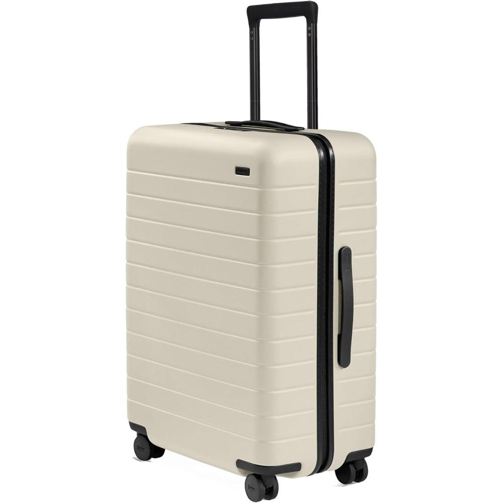 image:imageAway Medium Checked Luggage Lightweight Hard Shell Suitcase with Spinner Wheels Durable Rolling Luggage TSA Lock 26 Inch Navy BlueSalt White Matte