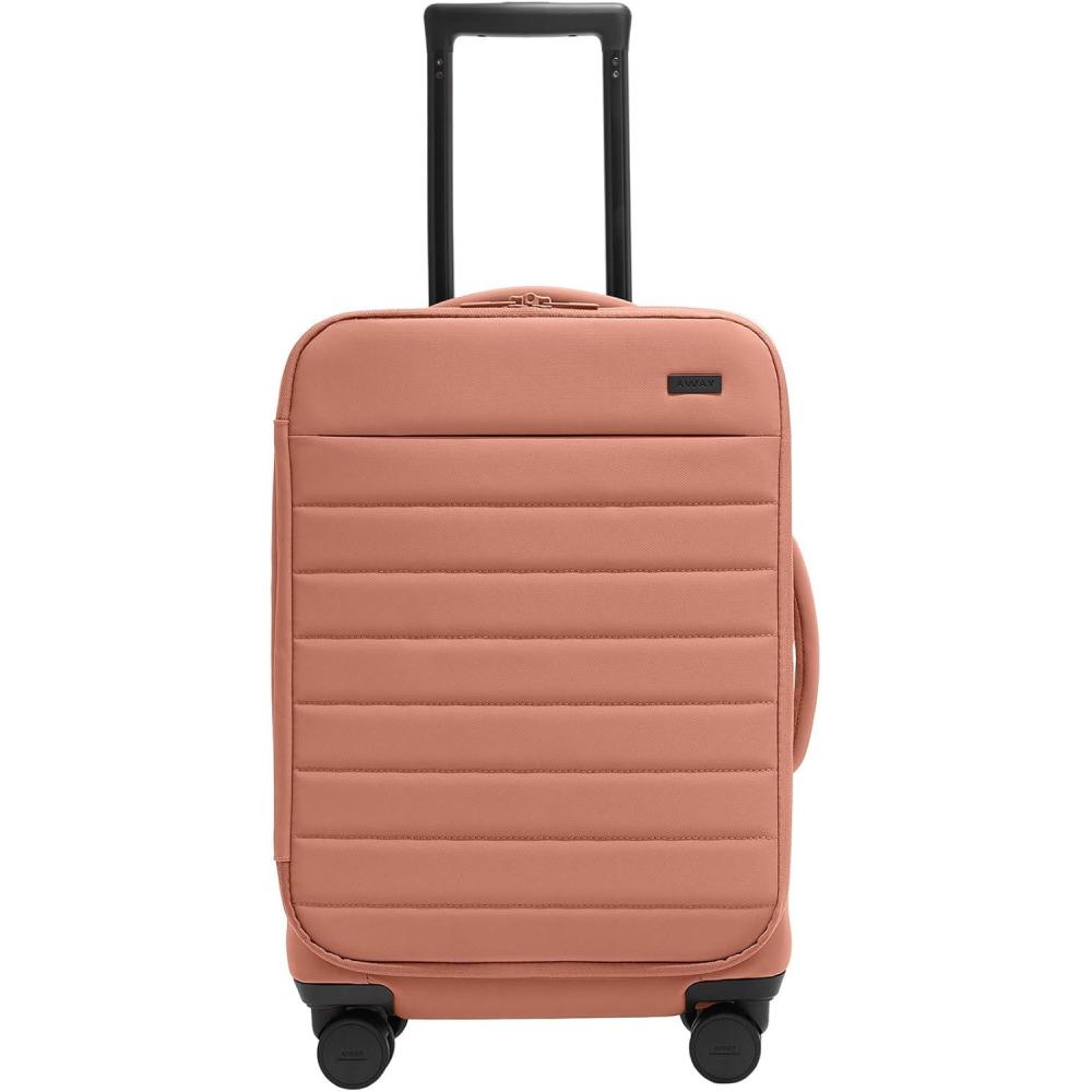 image:imageAway Softside Bigger CarryOn Suitcase 23 Inch Lightweight Expandable HighStrength Nylon Luggage With Spinner Wheels Meets Requirements for Most Major Airlines Clay PinkClay Pink