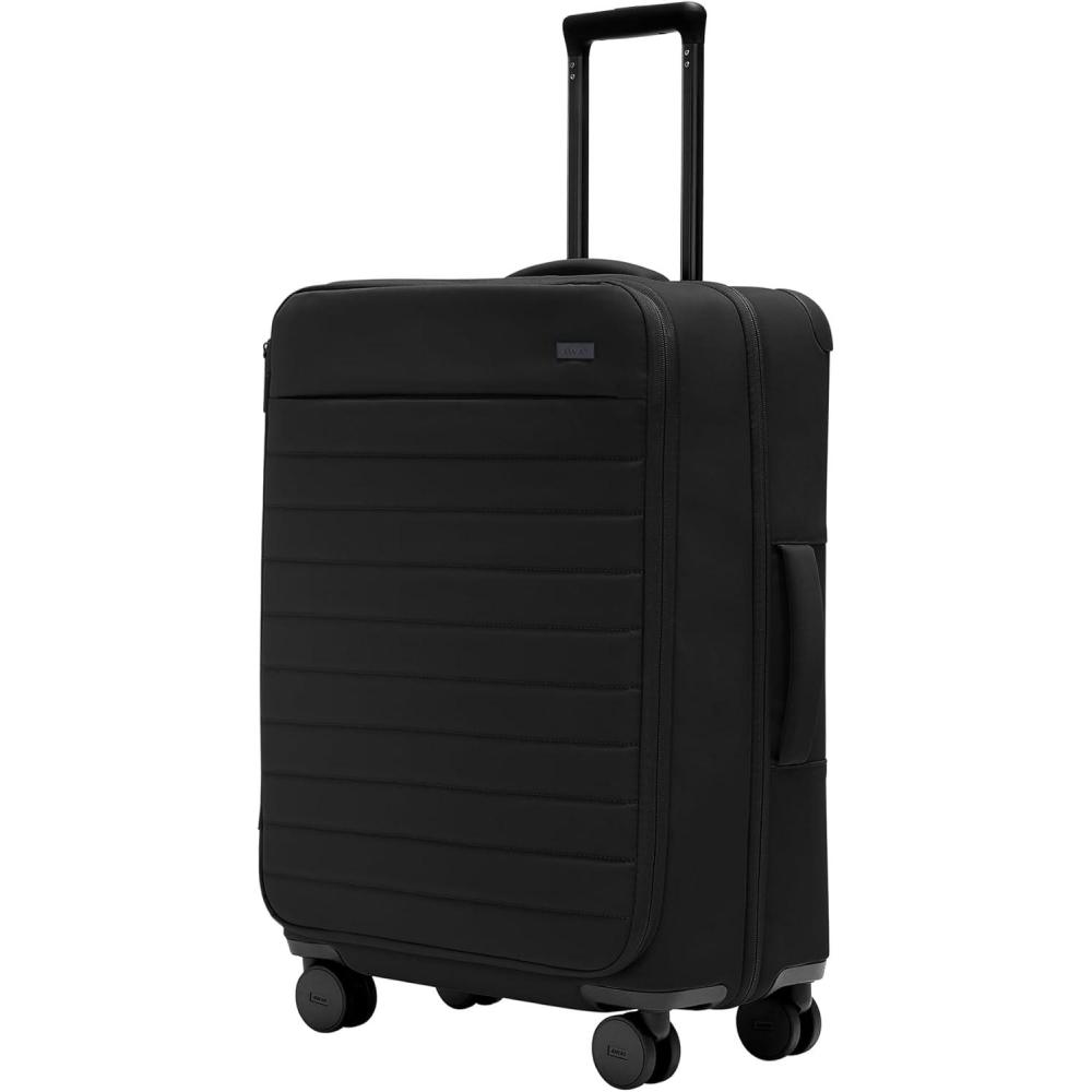 image:imageAway Softside Medium Checked Suitcase 26 Inch Lightweight Expandable Luggage For Men amp Women Durable Nylon Exterior TSA Approved Lock Ideal For Trips 12 Weeks Coast BlueJet Black