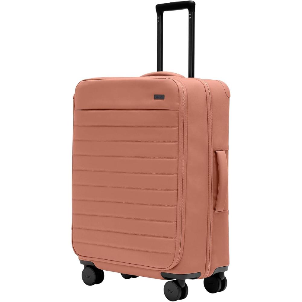 image:imageAway Softside Medium Checked Suitcase 26 Inch Lightweight Expandable Luggage For Men amp Women Durable Nylon Exterior TSA Approved Lock Ideal For Trips 12 Weeks Coast BlueClay Pink