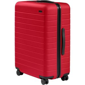 Away Medium Checked Luggage, Lightweight Hard Shell Suitcase with Spinner Wheels, Durable Rolling Luggage, TSA Lock, 26 Inch, Navy Blue(Cherry Red)