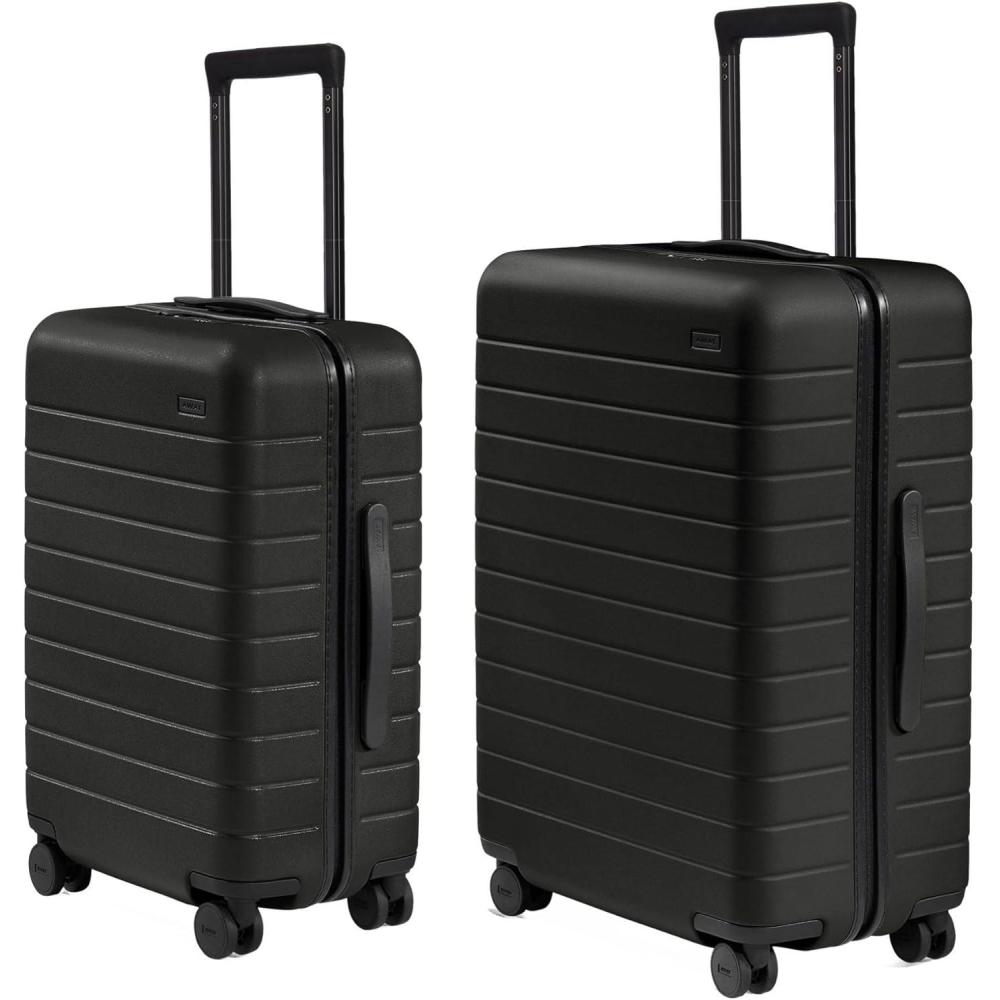 image:imageAway CarryOn and Medium Checked Luggage Set Hardside Suitcase with Spinner Wheels 22 inch  26 inch Jet Black