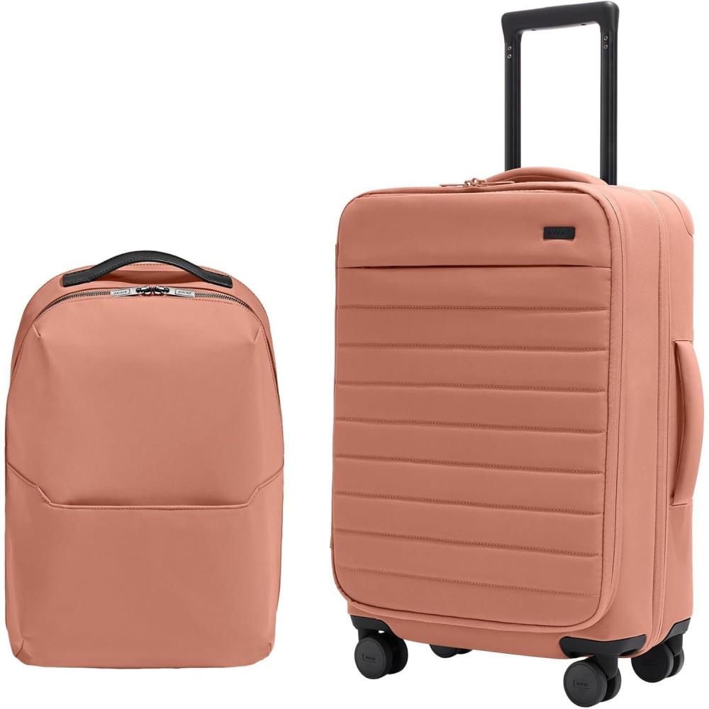 image:imageAway Travel Duo Bigger CarryOn Softside Luggage and Everywhere Zip Backpack Clay Pink