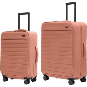 Away Bigger Carry-On and Large Checked Luggage Set, Softside Suitcase with Spinner Wheels, Clay Pink