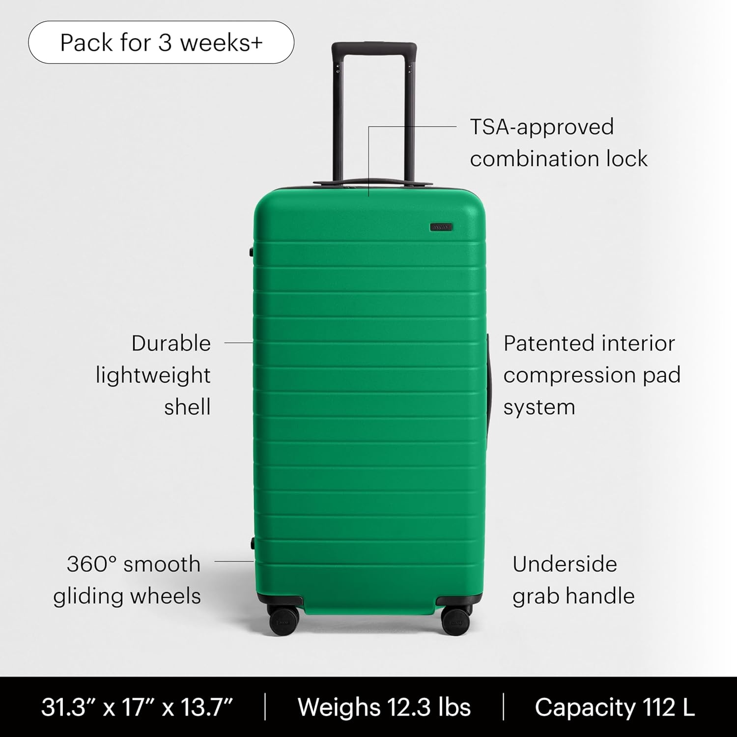 image:imageAway Amazon Exclusive Medium Checked Luggage 26Inch Lightweight Hardside Suitcase with Custom WhisperGlide 360 Wheels Interior Compression System TSAAccepted Lock Sky BluePalm Green