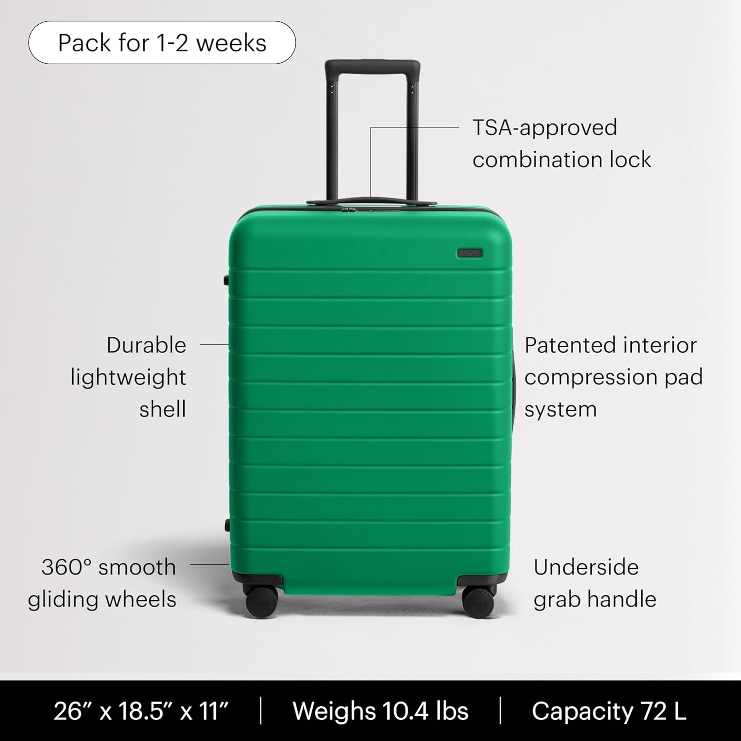 image:imageAway Amazon Exclusive Medium Checked Luggage 26Inch Lightweight Hardside Suitcase with Custom WhisperGlide 360 Wheels Interior Compression System TSAAccepted Lock Sky BluePalm Green