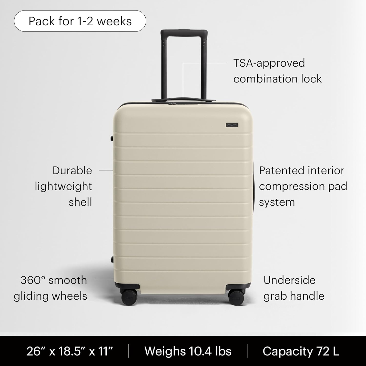 image:imageAway Amazon Exclusive Medium Checked Luggage 26Inch Lightweight Hardside Suitcase with Custom WhisperGlide 360 Wheels Interior Compression System TSAAccepted Lock Sky BlueSalt White