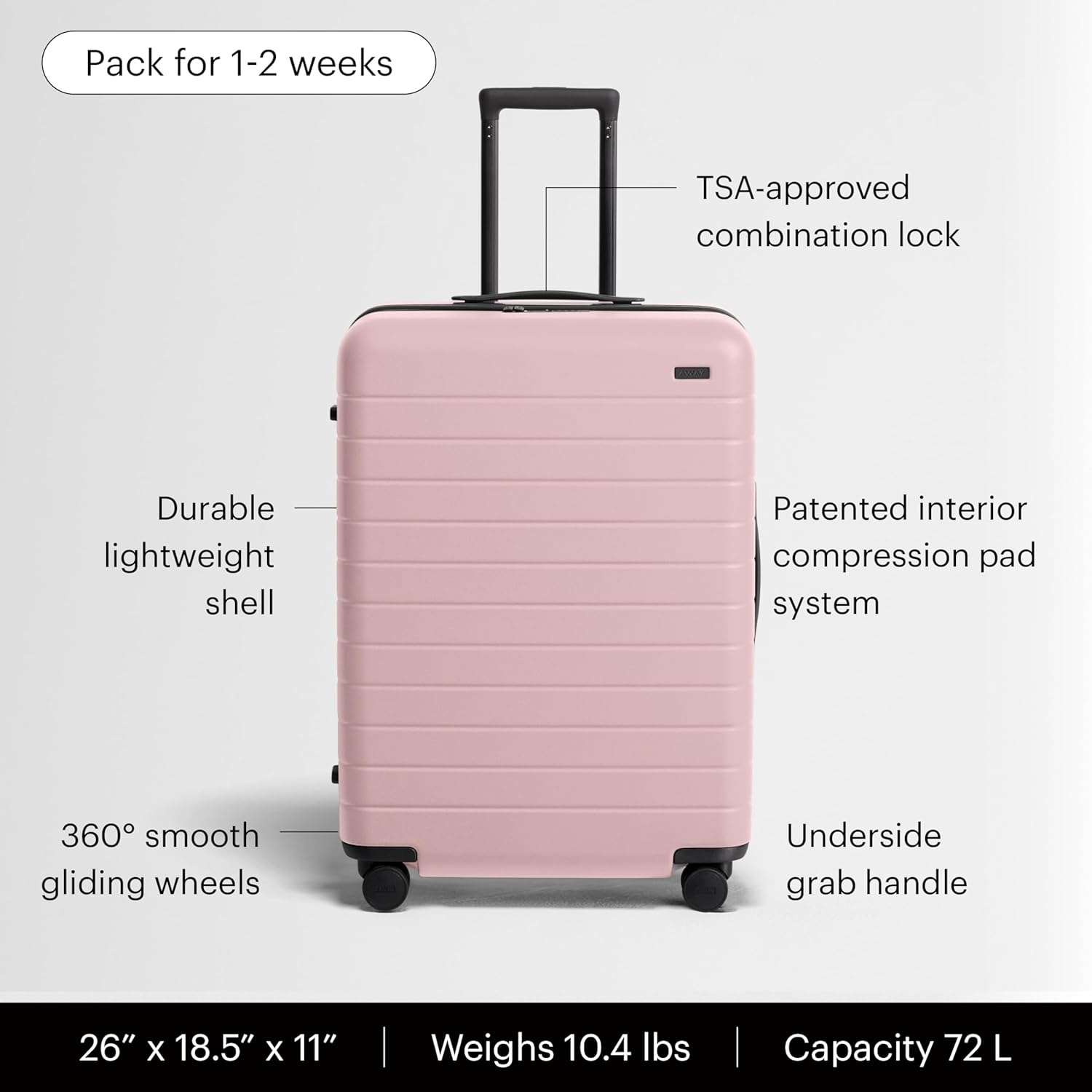 image:imageAway Amazon Exclusive Medium Checked Luggage 26Inch Lightweight Hardside Suitcase with Custom WhisperGlide 360 Wheels Interior Compression System TSAAccepted Lock Sky BlueBlush Pink
