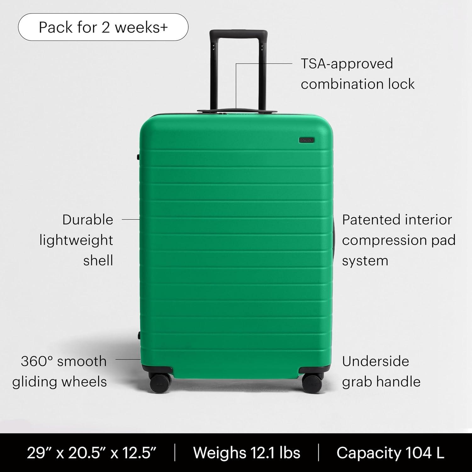 image:imageAway Amazon Exclusive Medium Checked Luggage 26Inch Lightweight Hardside Suitcase with Custom WhisperGlide 360 Wheels Interior Compression System TSAAccepted Lock Sky BluePalm Green