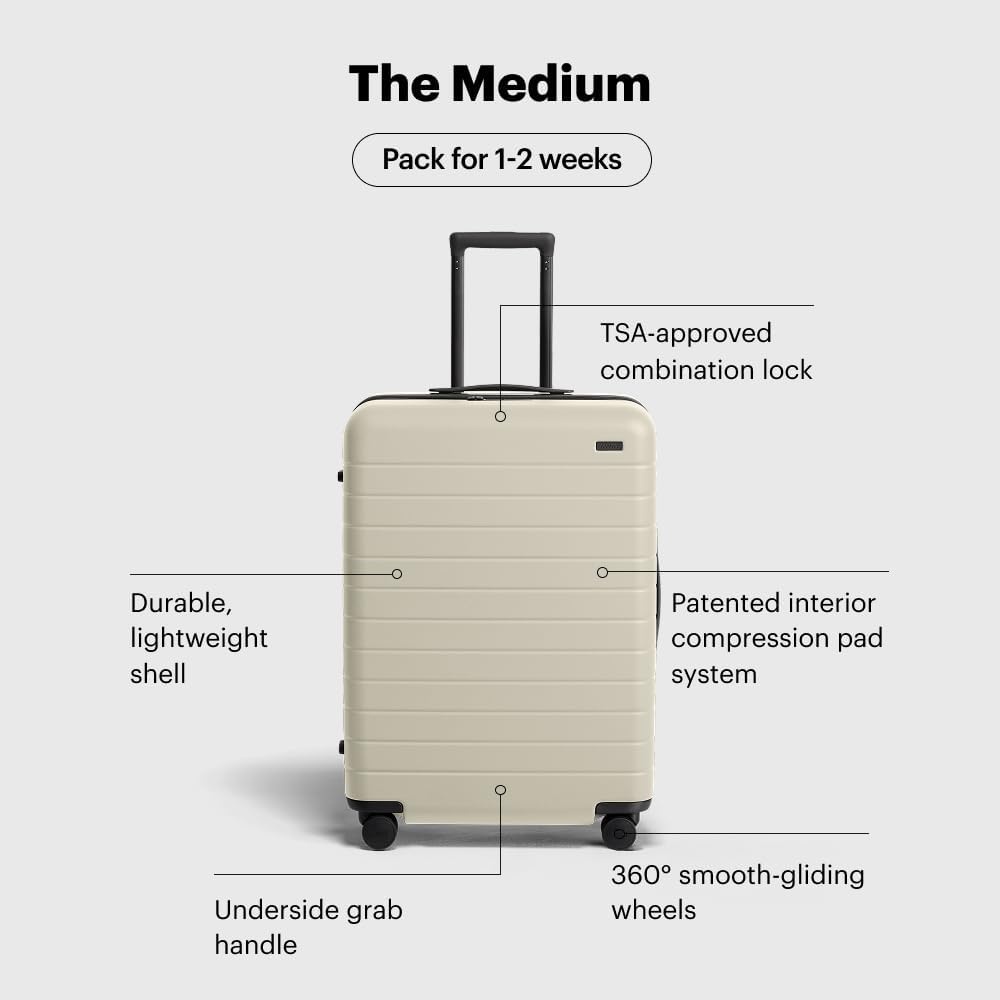 image:imageAway Amazon Exclusive Medium Checked Luggage 26Inch Lightweight Hardside Suitcase with Custom WhisperGlide 360 Wheels Interior Compression System TSAAccepted Lock Sky BlueSalt White Matte