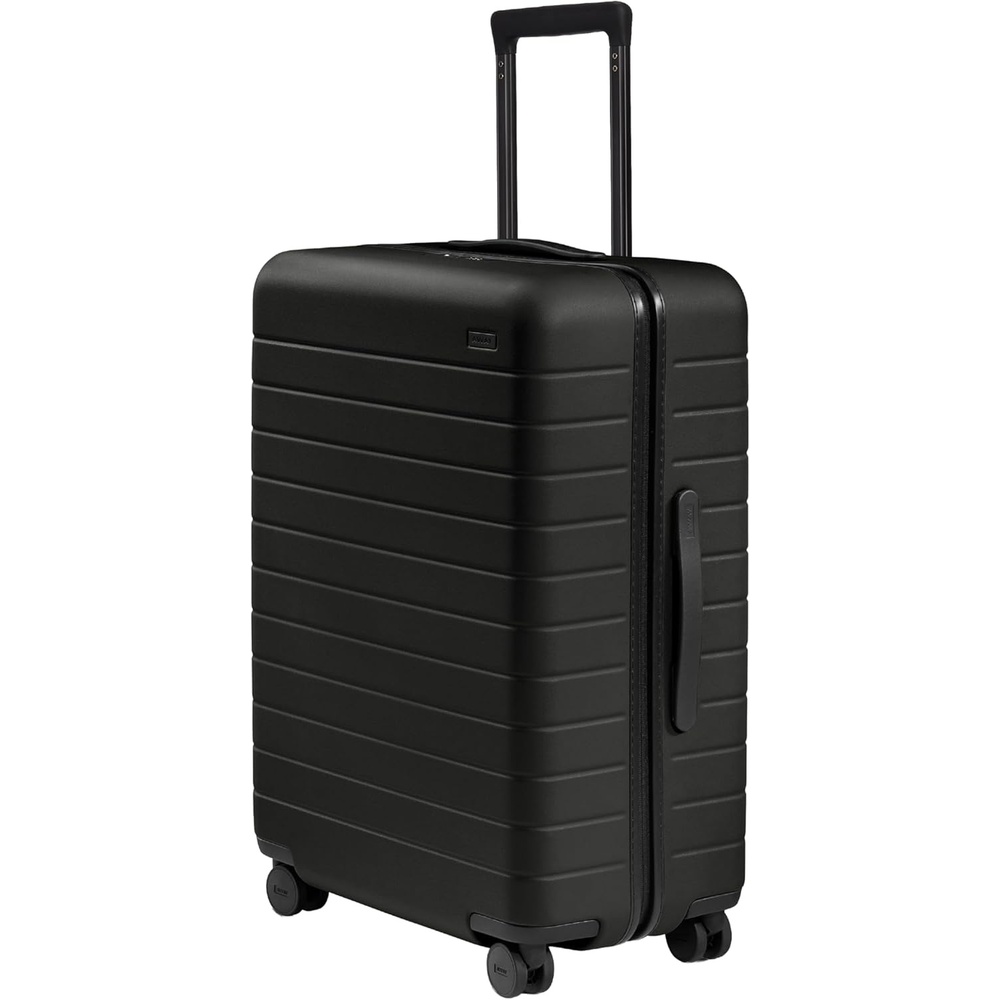 image:imageAway Amazon Exclusive Medium Checked Luggage  26Inch Lightweight Hardside Suitcase with Custom WhisperGlide 360 Wheels Interior Compression System TSAAccepted Lock  Sky BlueJet Black