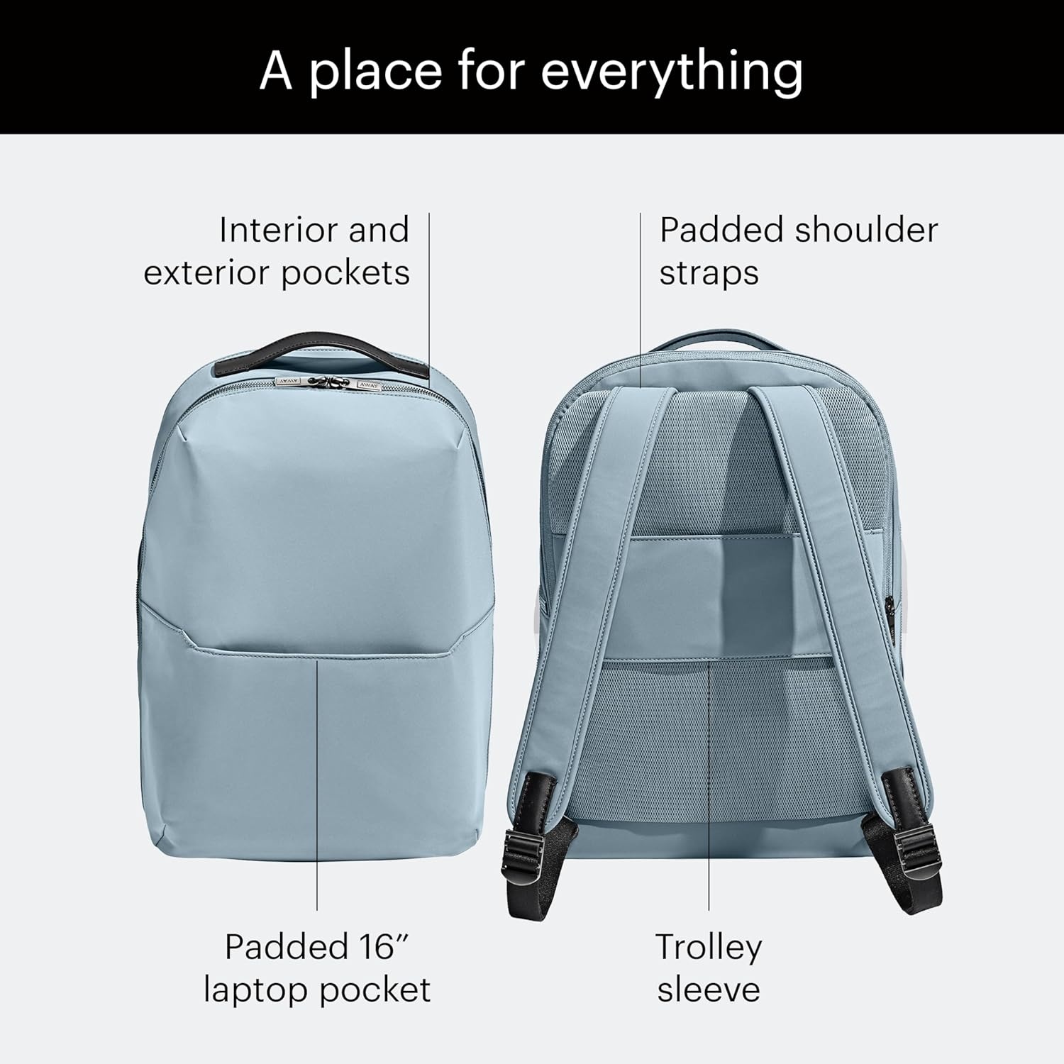 image:imageAway Amazon Exclusive The Everywhere Zip Backpack Personal Item Airline Approved Backpack with 16 Padded Laptop Sleeve Water Bottle Pocket Interior and Exterior Pockets Sky Blue