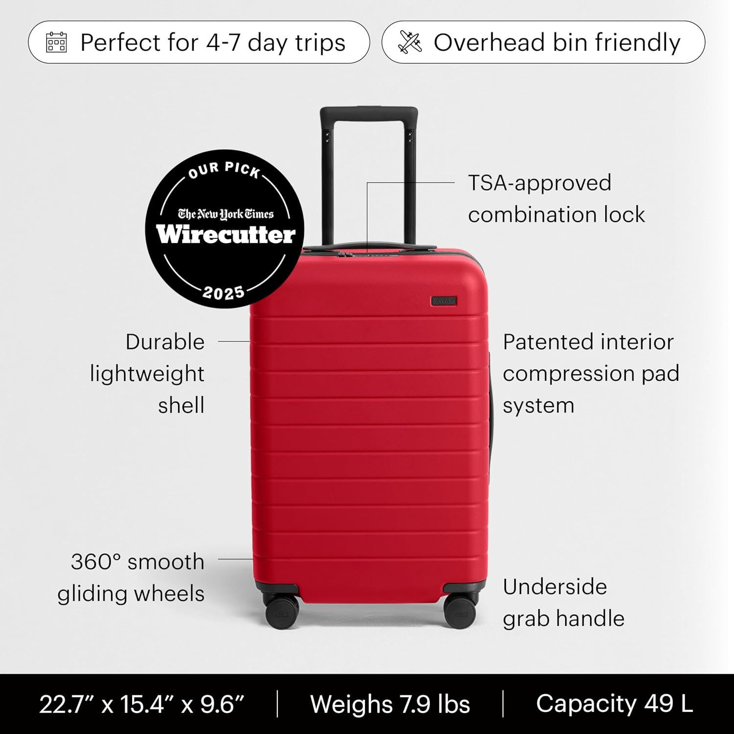 image:imageAway Amazon Exclusive CarryOn Luggage 22Inch Lightweight Hardside Suitcase with 360 Spinner Wheels Interior Compression System TSAApproved Lock Palm GreenCherry Red