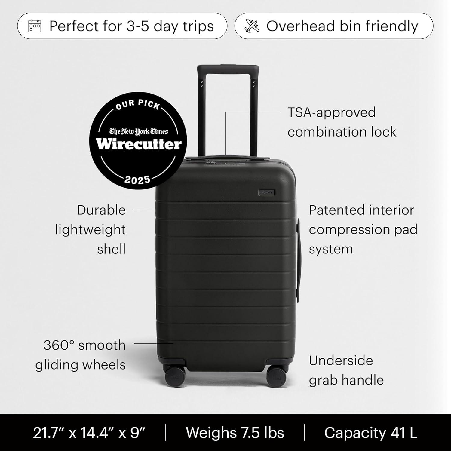 image:imageAway Amazon Exclusive CarryOn Luggage 22Inch Lightweight Hardside Suitcase with 360 Spinner Wheels Interior Compression System TSAApproved Lock Palm GreenJet Black