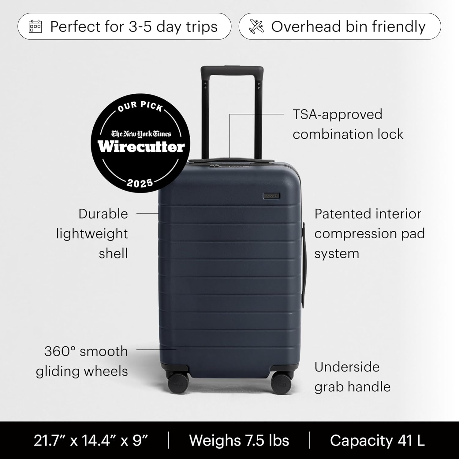 image:imageAway Amazon Exclusive CarryOn Luggage 22Inch Lightweight Hardside Suitcase with 360 Spinner Wheels Interior Compression System TSAApproved Lock Palm GreenNavy Blue