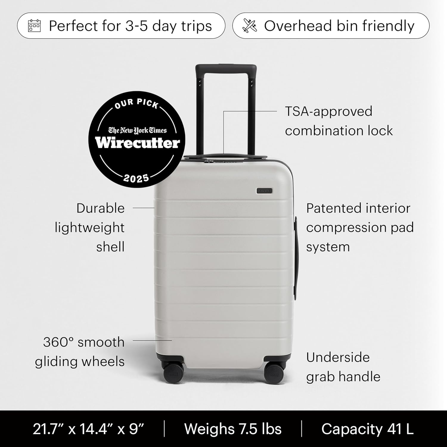 image:imageAway Amazon Exclusive CarryOn Luggage 22Inch Lightweight Hardside Suitcase with 360 Spinner Wheels Interior Compression System TSAApproved Lock Palm GreenCloud Gray