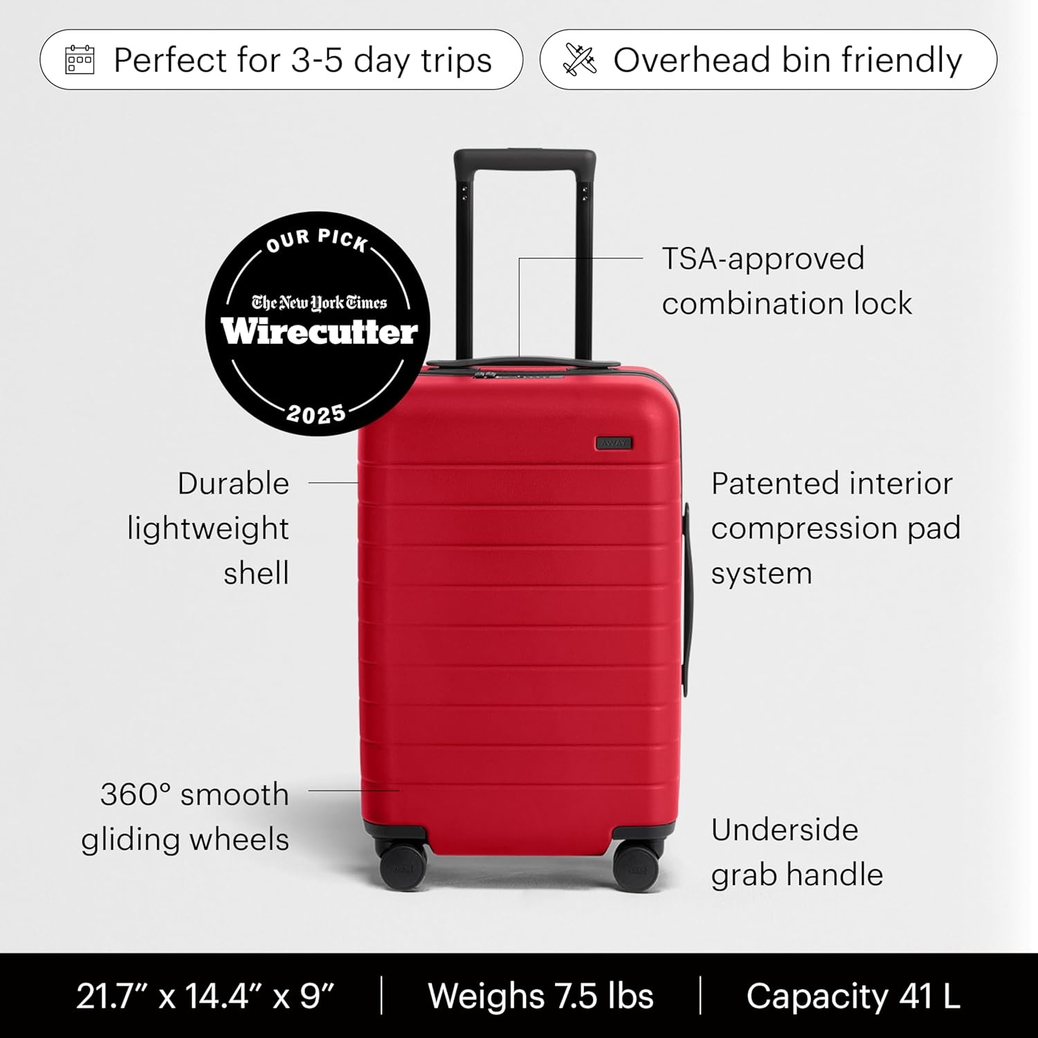 image:imageAway Amazon Exclusive CarryOn Luggage 22Inch Lightweight Hardside Suitcase with 360 Spinner Wheels Interior Compression System TSAApproved Lock Palm GreenCherry Red