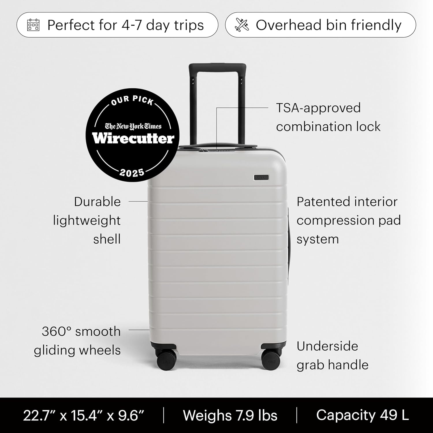 image:imageAway Amazon Exclusive CarryOn Luggage 22Inch Lightweight Hardside Suitcase with 360 Spinner Wheels Interior Compression System TSAApproved Lock Palm GreenCloud Gray