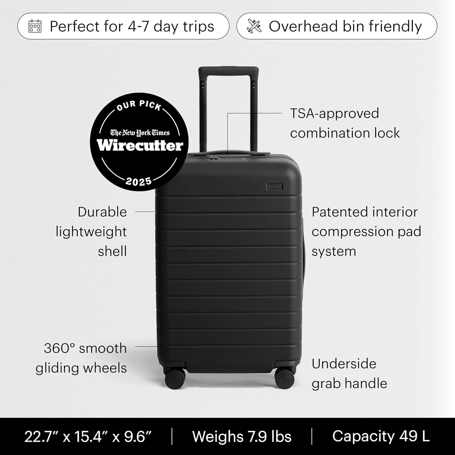 image:imageAway Amazon Exclusive CarryOn Luggage 22Inch Lightweight Hardside Suitcase with 360 Spinner Wheels Interior Compression System TSAApproved Lock Palm GreenJet Black