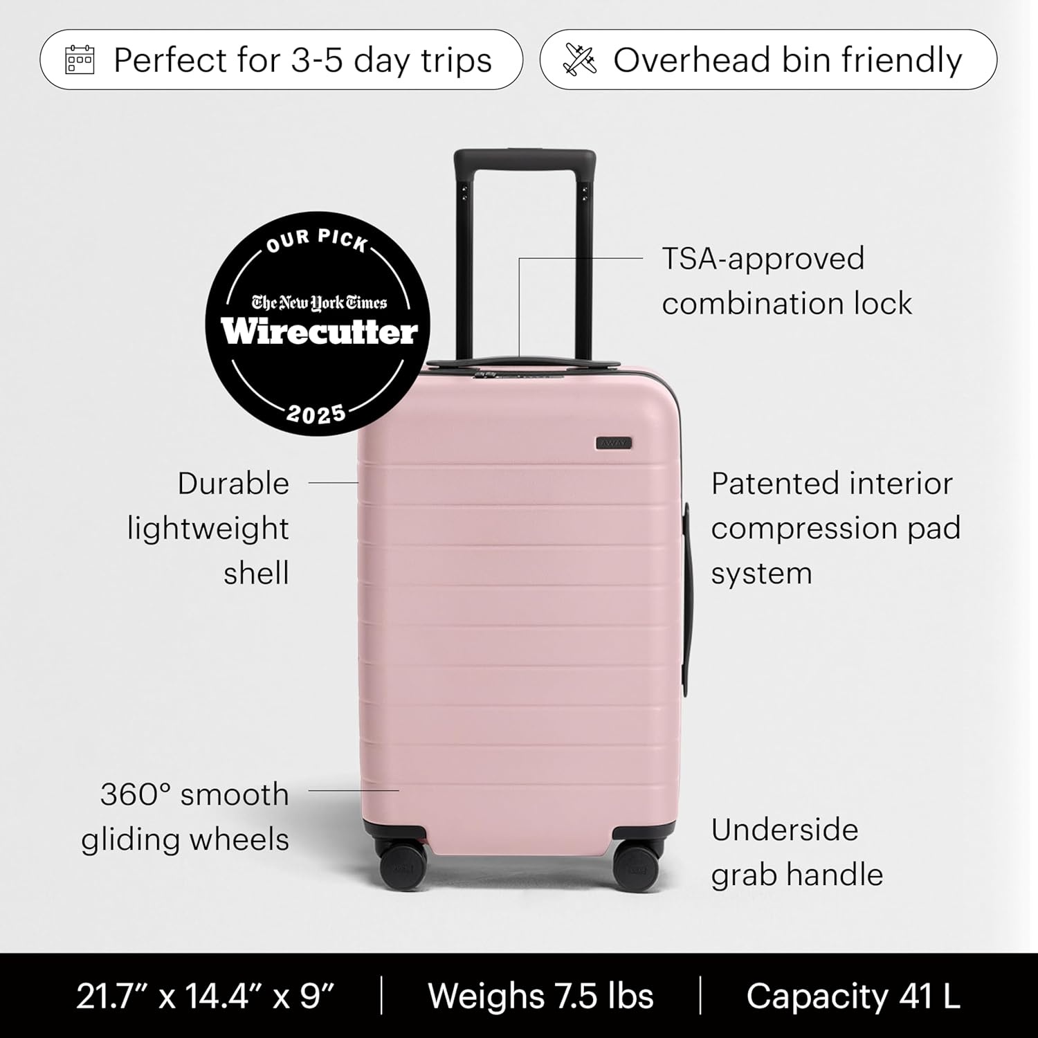 image:imageAway Amazon Exclusive CarryOn Luggage 22Inch Lightweight Hardside Suitcase with 360 Spinner Wheels Interior Compression System TSAApproved Lock Palm GreenBlush Pink