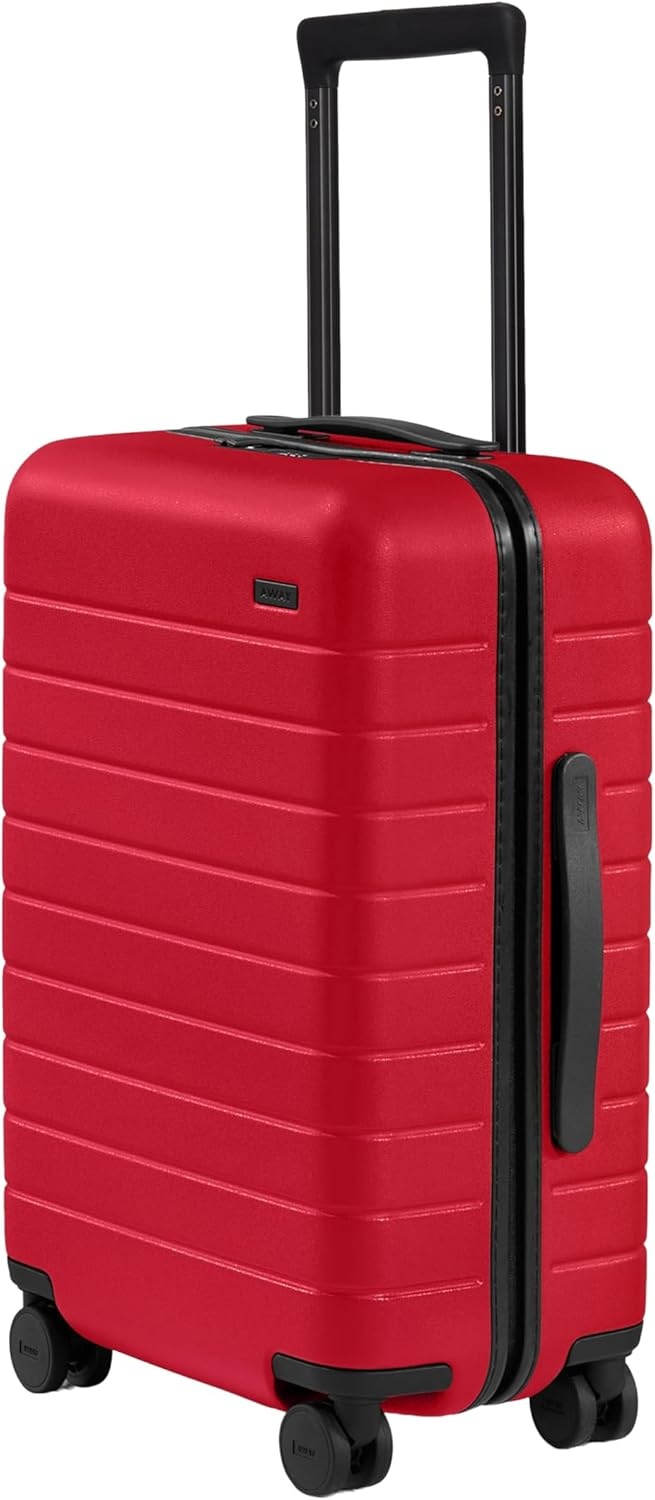 image:imageAway Amazon Exclusive CarryOn Luggage 22Inch Lightweight Hardside Suitcase with 360 Spinner Wheels Interior Compression System TSAApproved Lock Palm GreenCherry Red