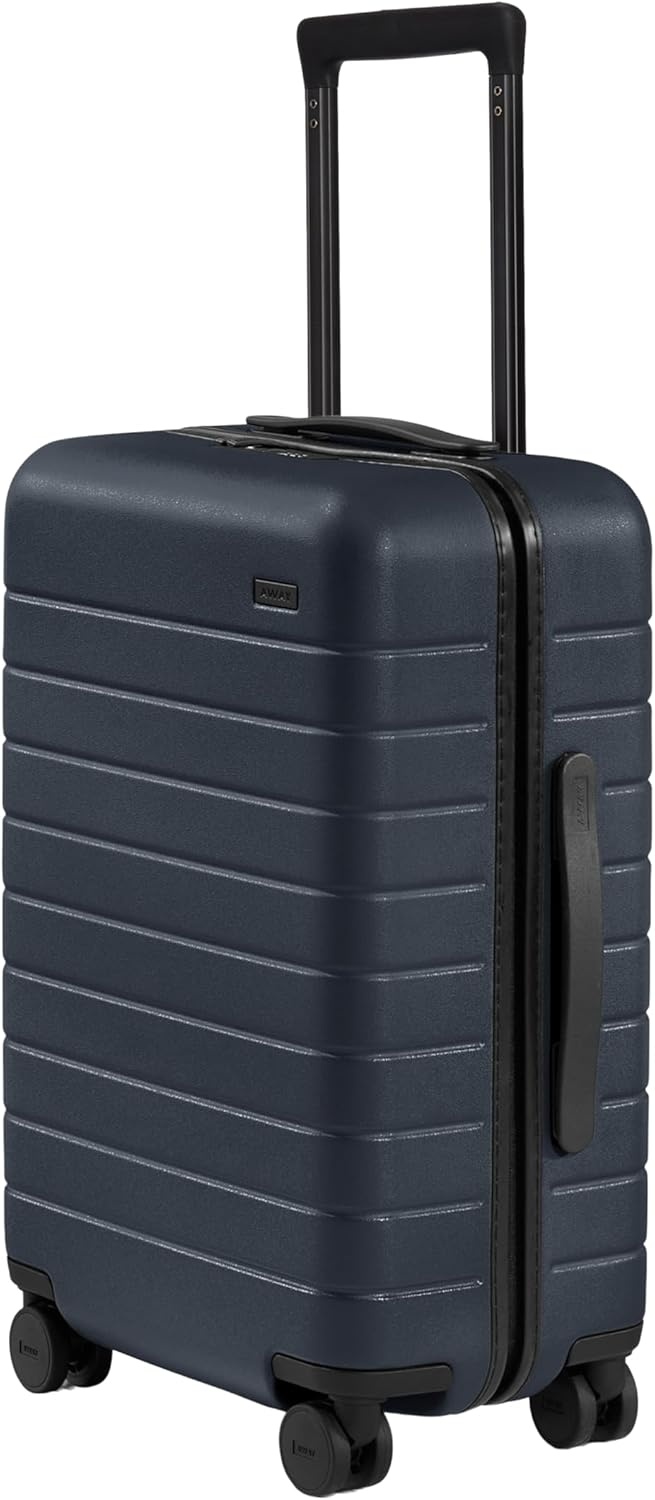 image:imageAway Amazon Exclusive CarryOn Luggage 22Inch Lightweight Hardside Suitcase with 360 Spinner Wheels Interior Compression System TSAApproved Lock Palm GreenNavy Blue