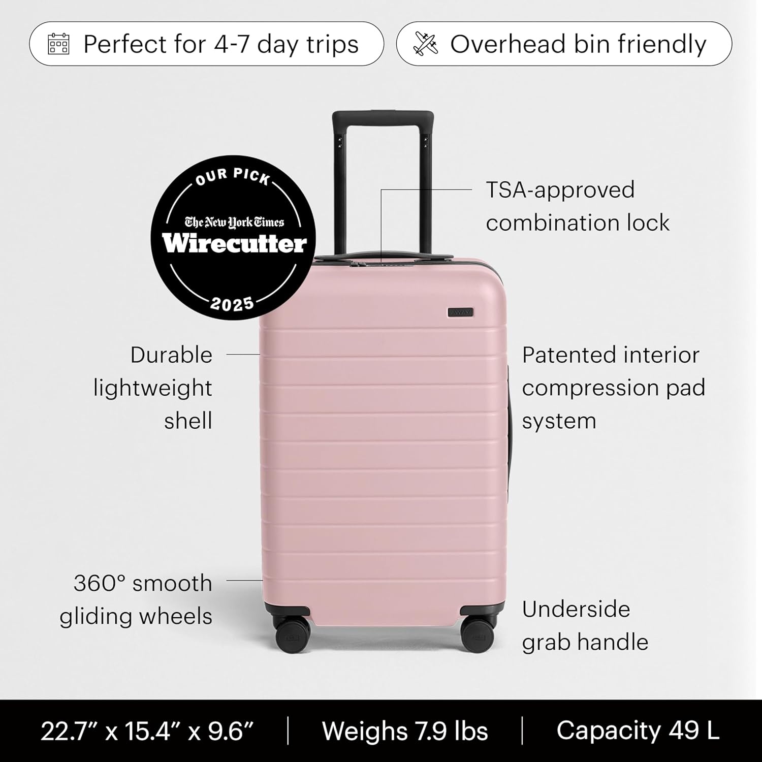image:imageAway Amazon Exclusive CarryOn Luggage 22Inch Lightweight Hardside Suitcase with 360 Spinner Wheels Interior Compression System TSAApproved Lock Palm GreenBlush Pink