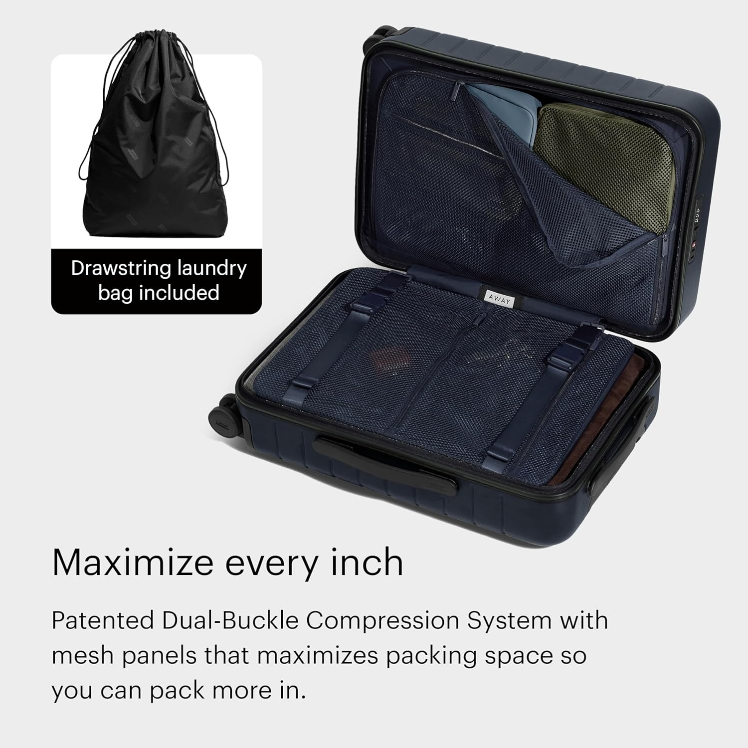 image:imageAway Amazon Exclusive CarryOn Luggage 22Inch Lightweight Hardside Suitcase with 360 Spinner Wheels Interior Compression System TSAApproved Lock Palm GreenNavy Blue