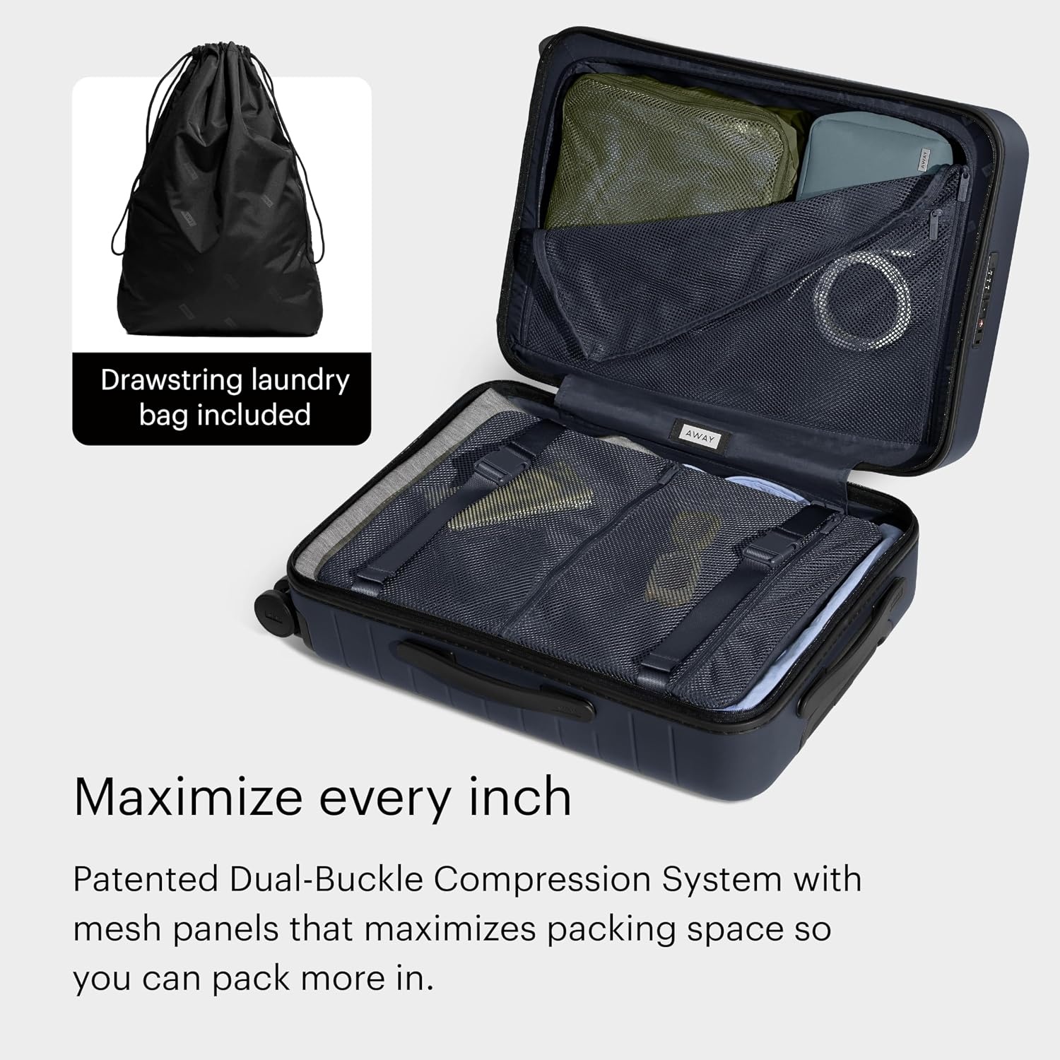 image:imageAway Amazon Exclusive CarryOn Luggage 22Inch Lightweight Hardside Suitcase with 360 Spinner Wheels Interior Compression System TSAApproved Lock Palm GreenNavy Blue